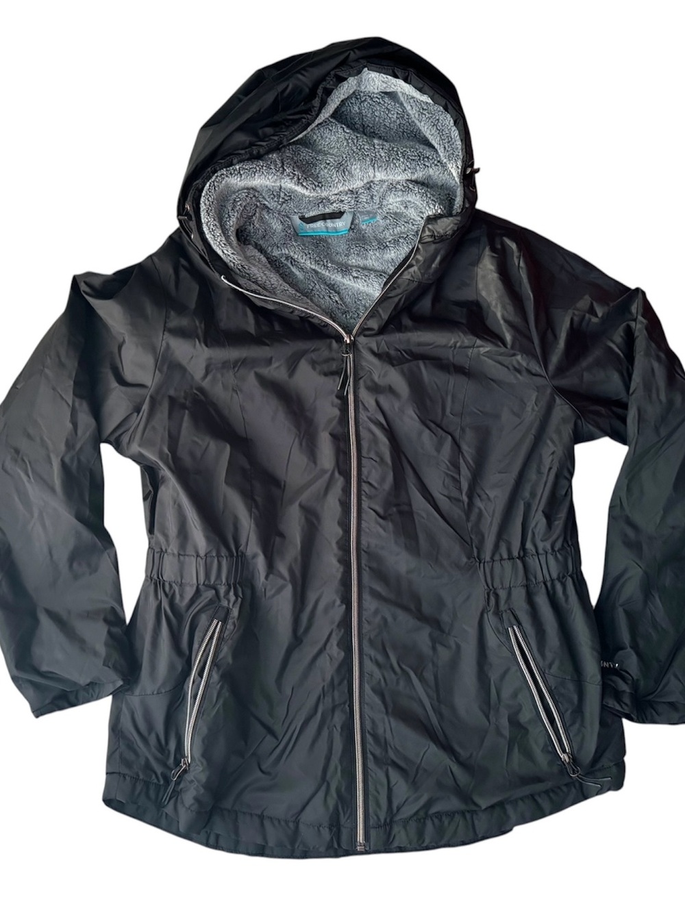 Women's Black Faux Fur Fleece Lined Hooded Jacket